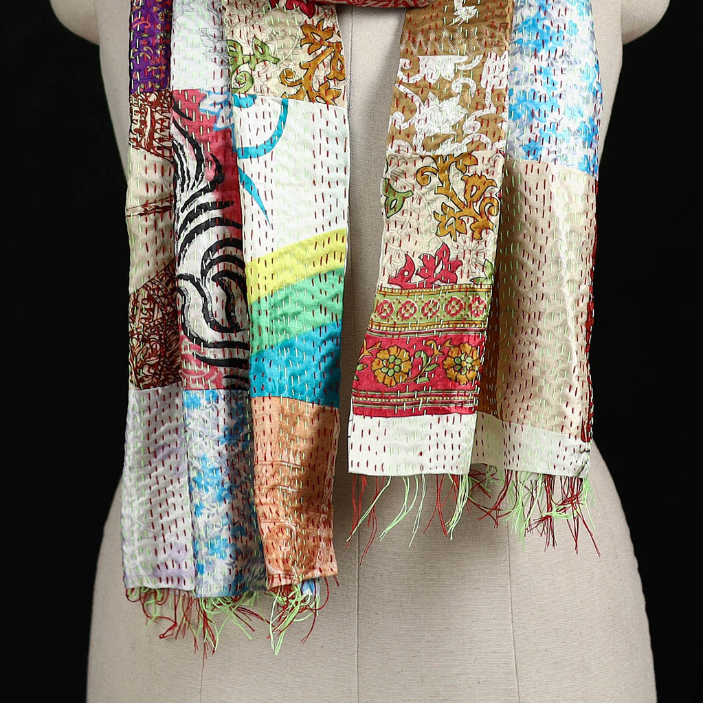 Bengal Kantha Handwork Patchwork Reversible Silk Stole 178