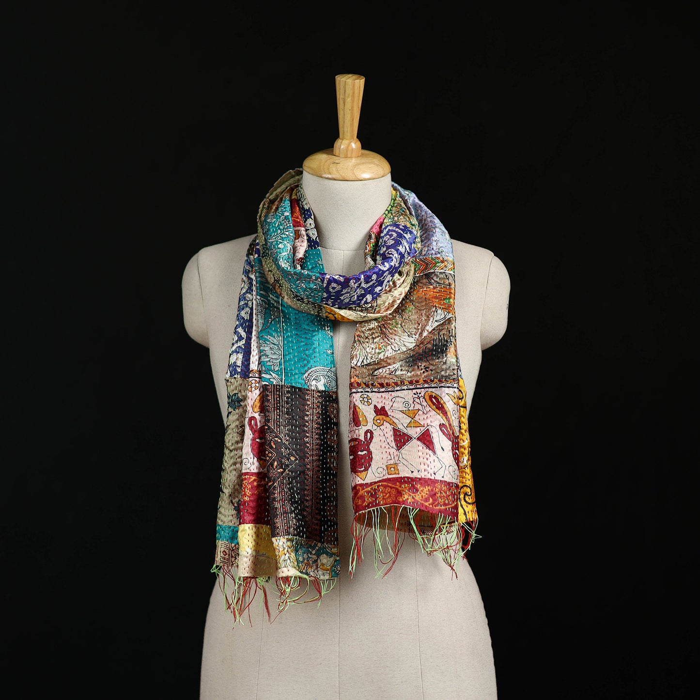 Bengal Kantha Handwork Patchwork Reversible Silk Stole 179