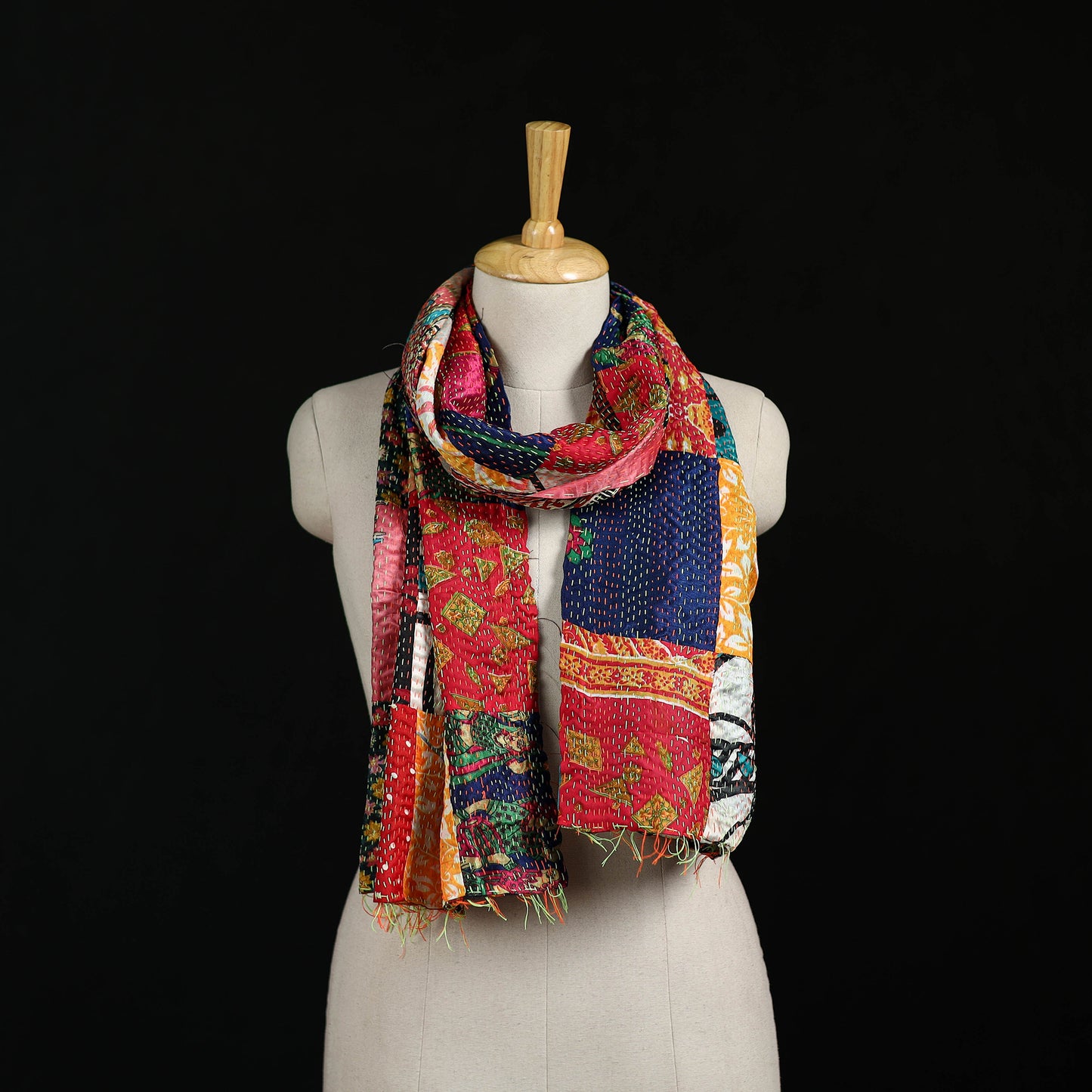 Bengal Kantha Handwork Patchwork Reversible Silk Stole 180