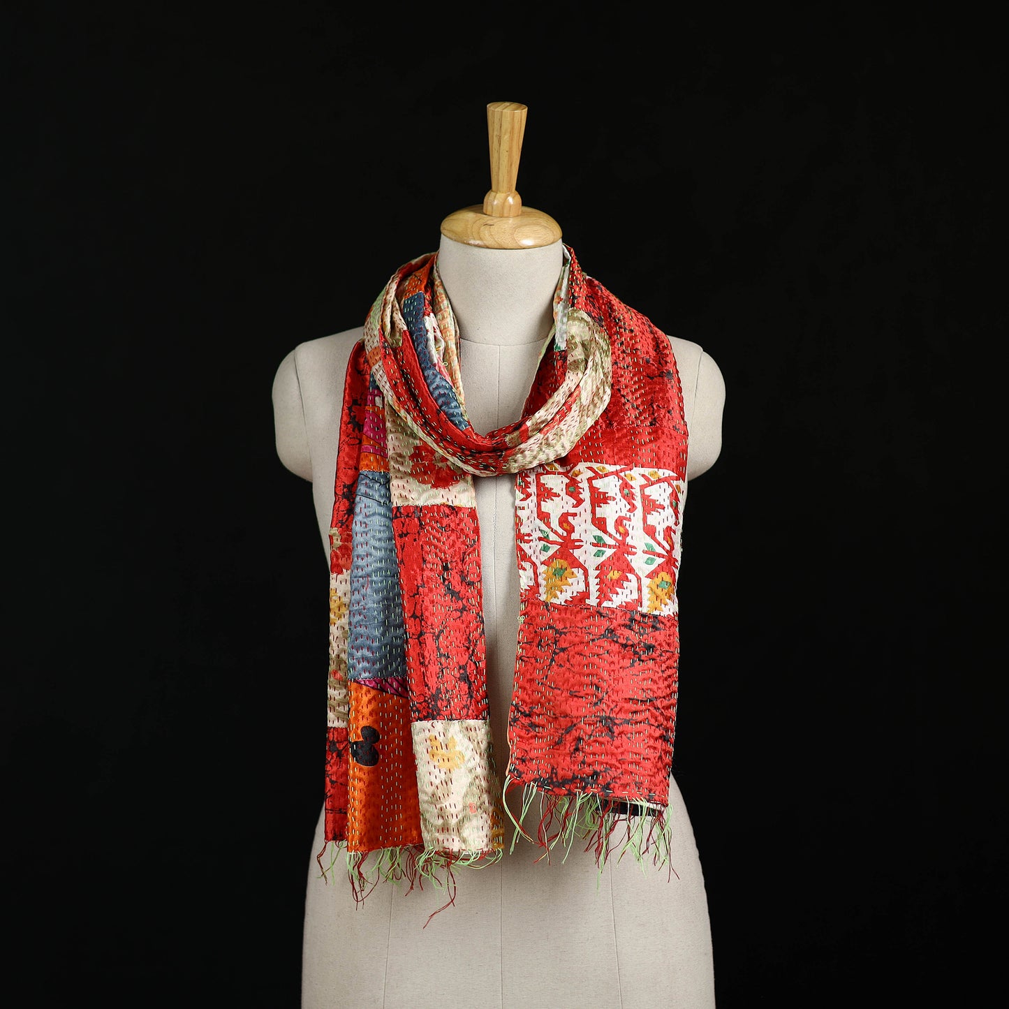 Bengal Kantha Handwork Patchwork Reversible Silk Stole 181