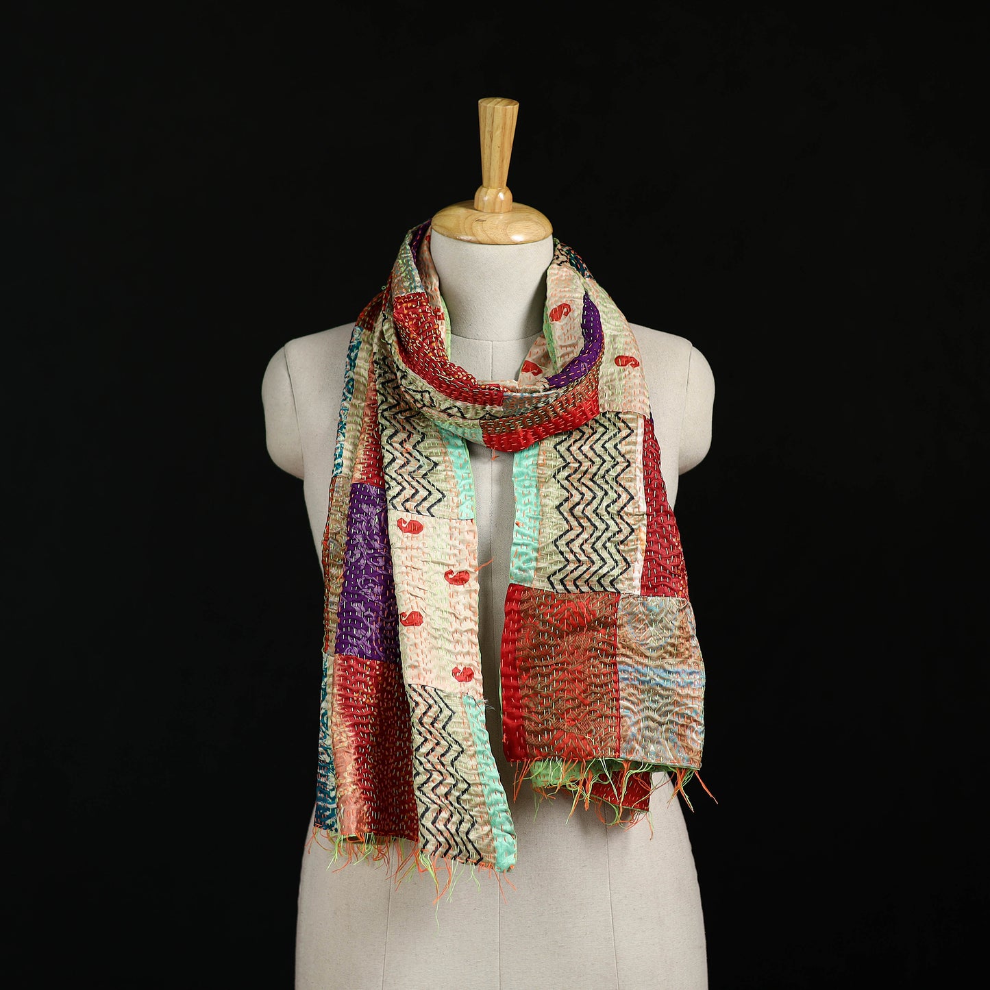 Bengal Kantha Handwork Patchwork Reversible Silk Stole 182