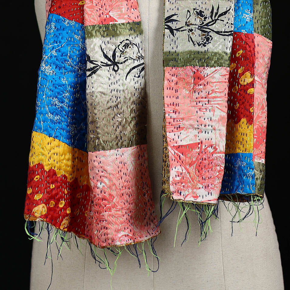 Bengal Kantha Handwork Patchwork Reversible Silk Stole 184