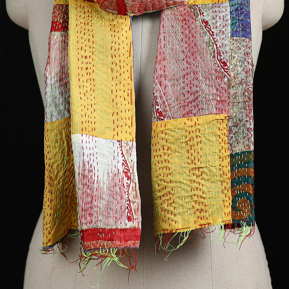 Bengal Kantha Handwork Patchwork Reversible Silk Stole 186