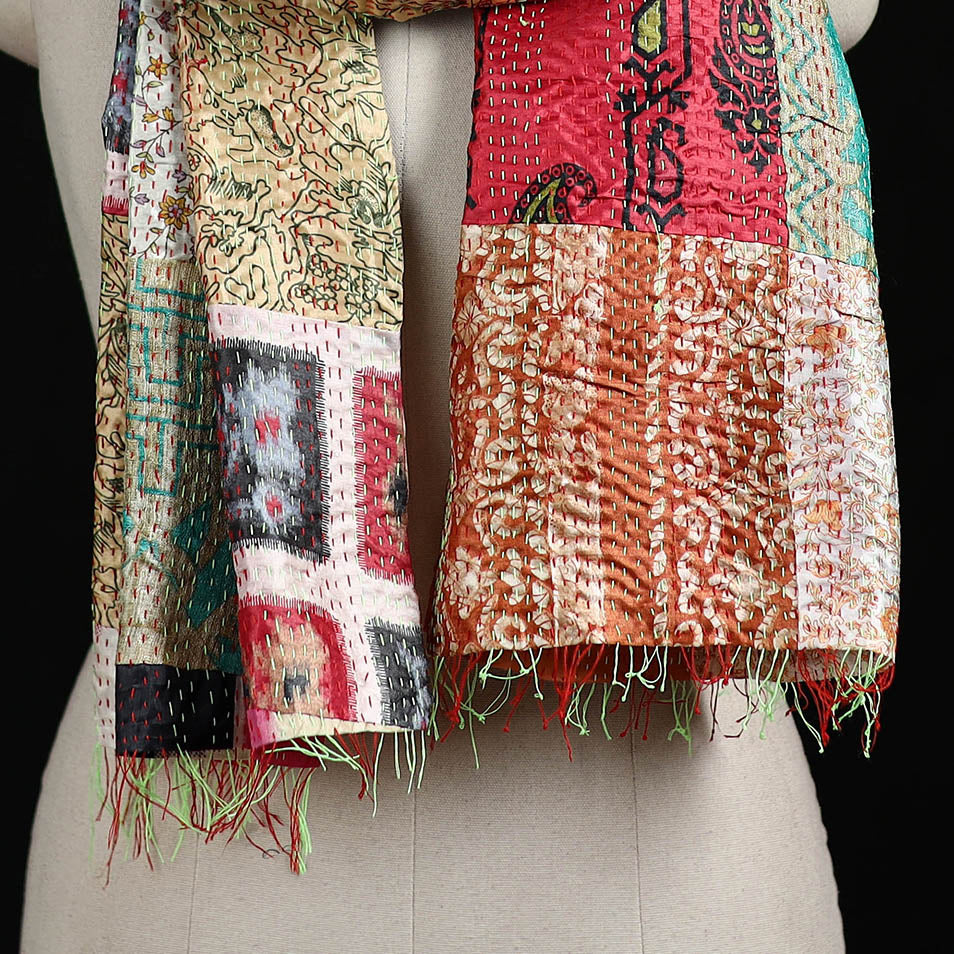 Bengal Kantha Handwork Patchwork Reversible Silk Stole 187