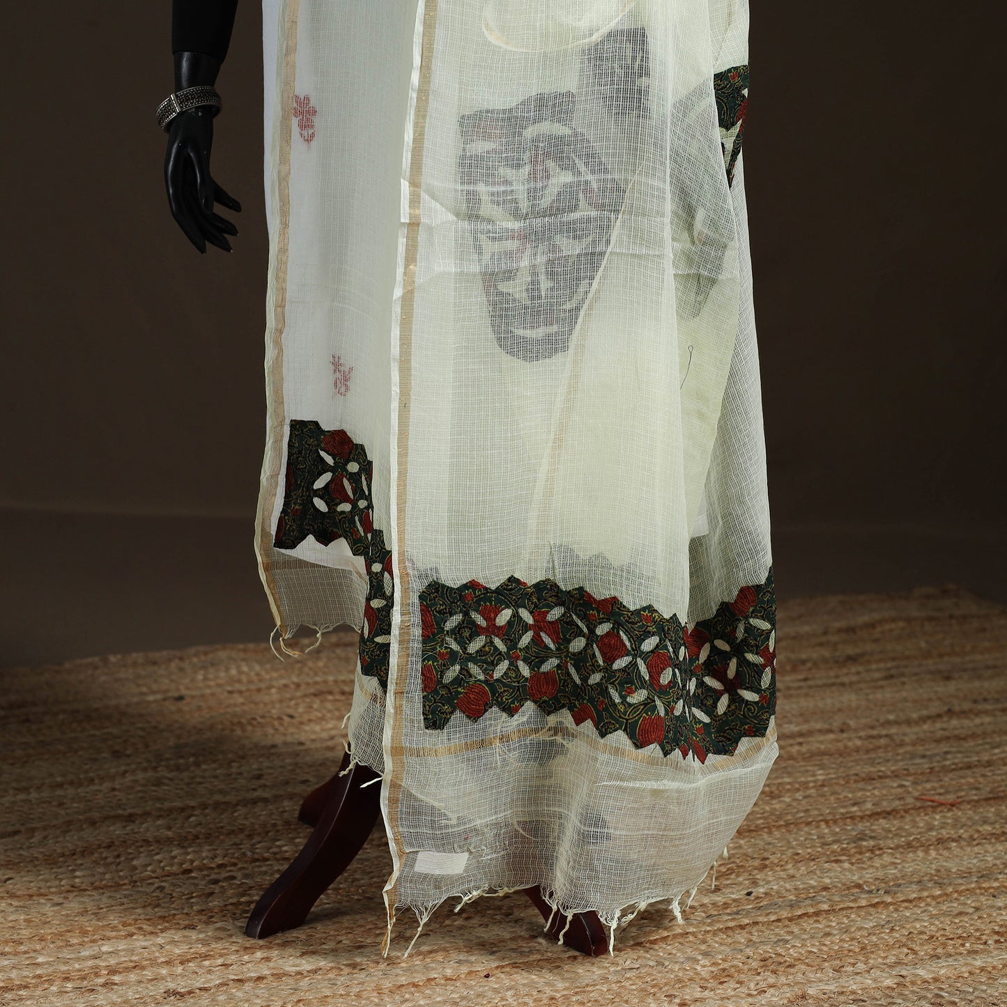 Kota Doria Cotton Barmer Applique Work Dupatta with Zari Border 03