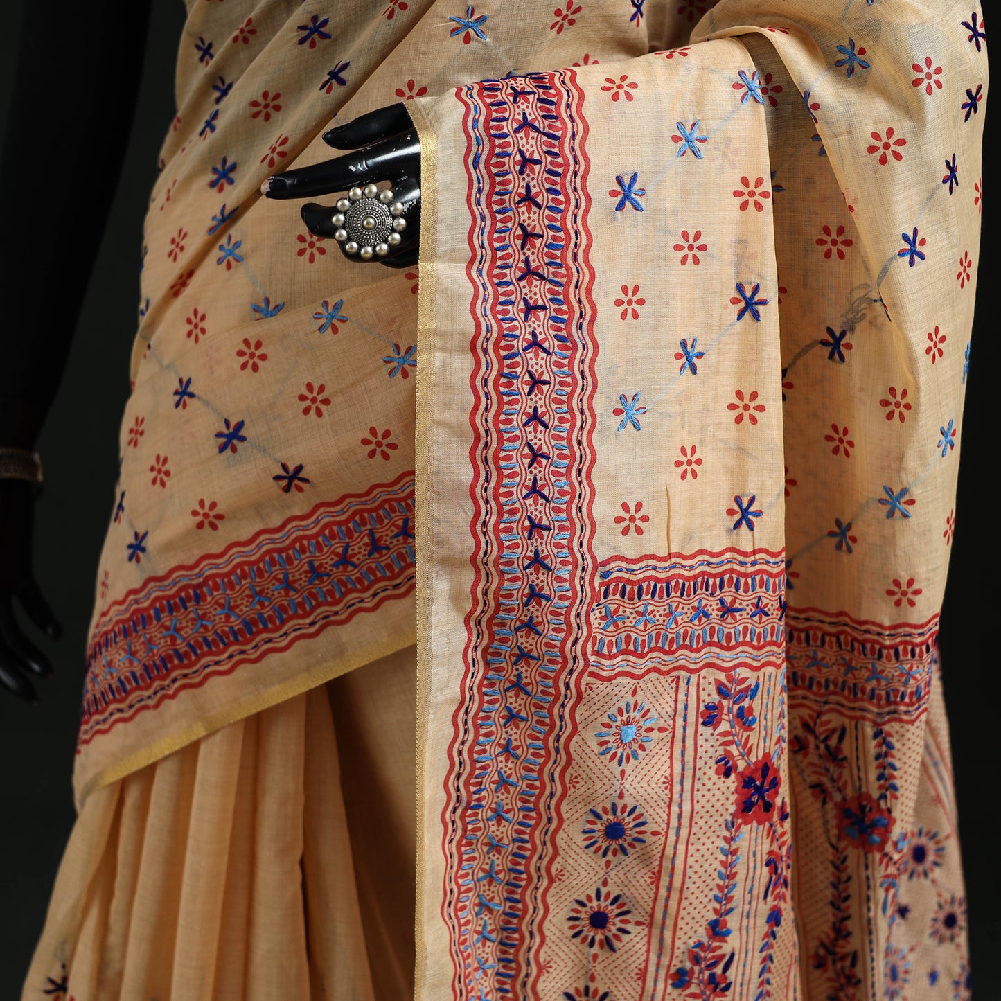 Bengal Kantha Hand Embroidery Silk Cotton Chapa Work Saree 87