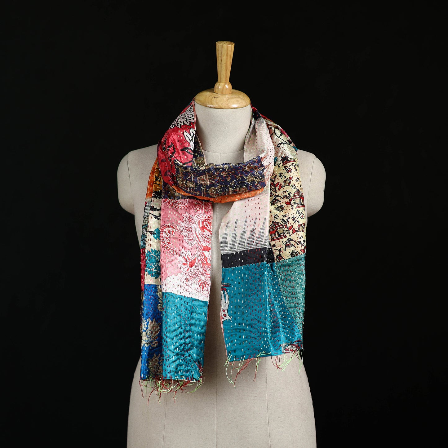 Bengal Kantha Handwork Patchwork Reversible Silk Stole 188