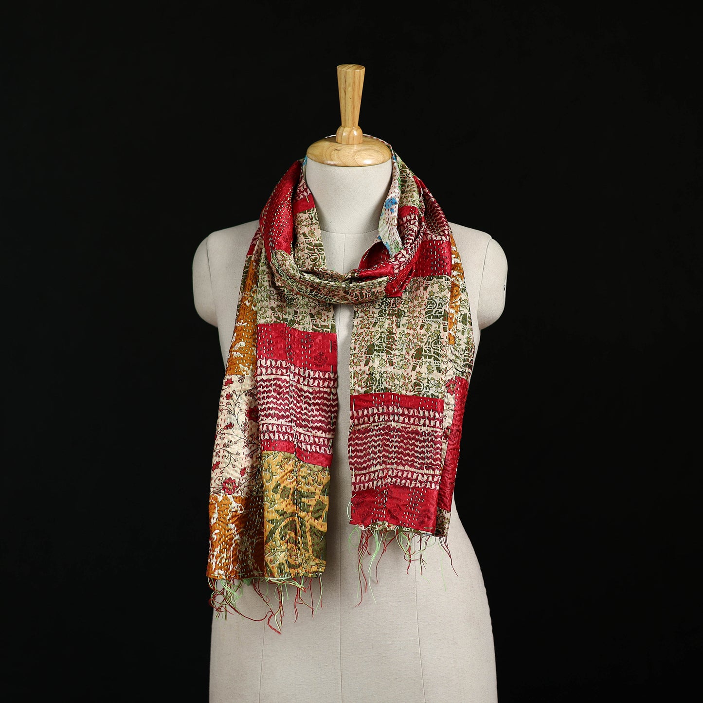 Bengal Kantha Handwork Patchwork Reversible Silk Stole 190