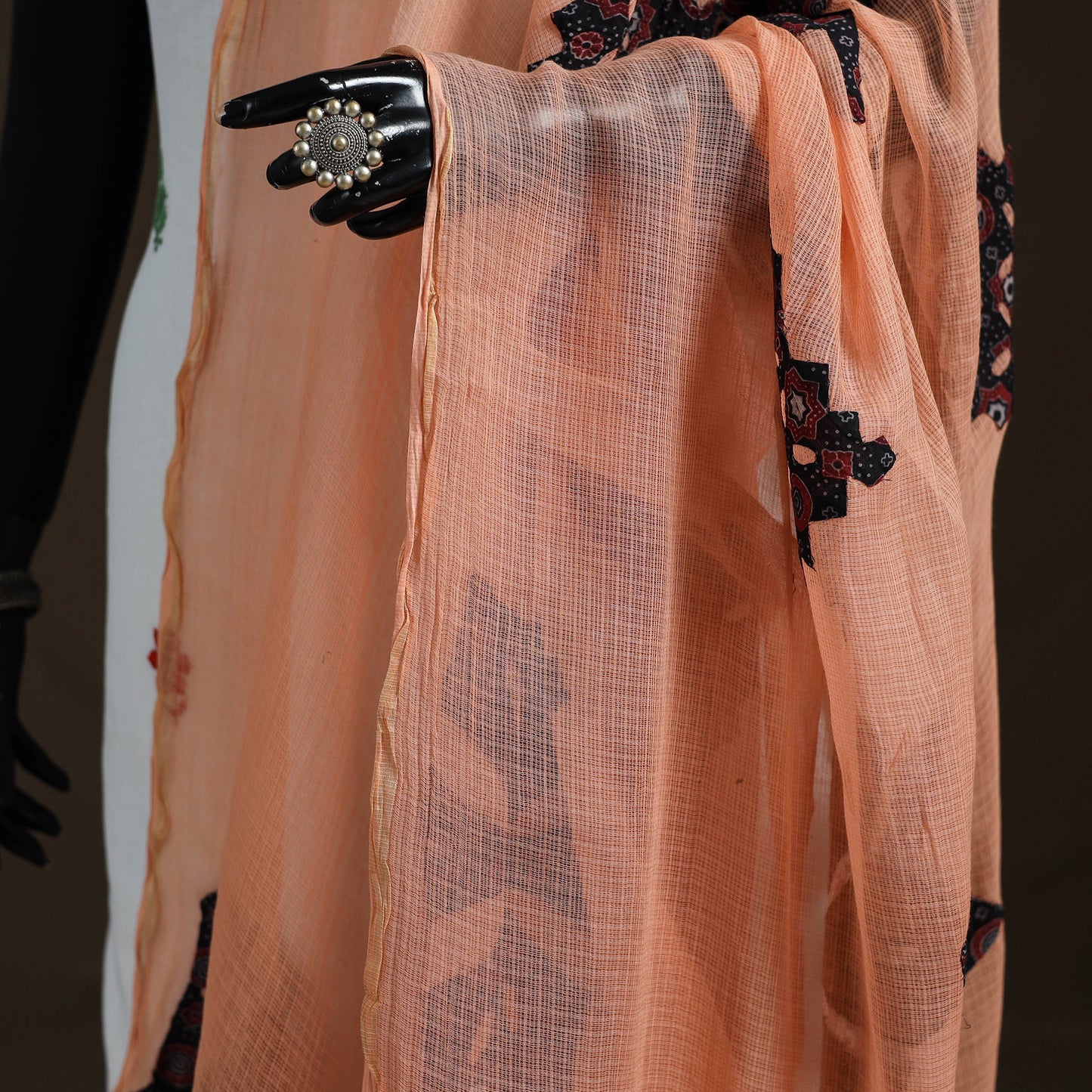 Kota Doria Cotton Barmer Applique Work Dupatta with Zari Border 04