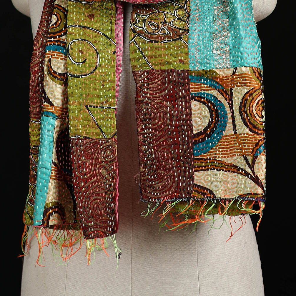 Bengal Kantha Handwork Patchwork Reversible Silk Stole 191