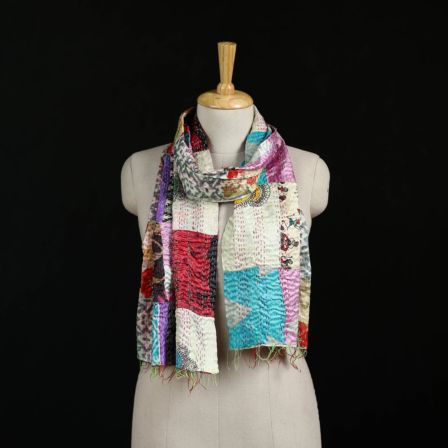 Bengal Kantha Handwork Patchwork Reversible Silk Stole 192
