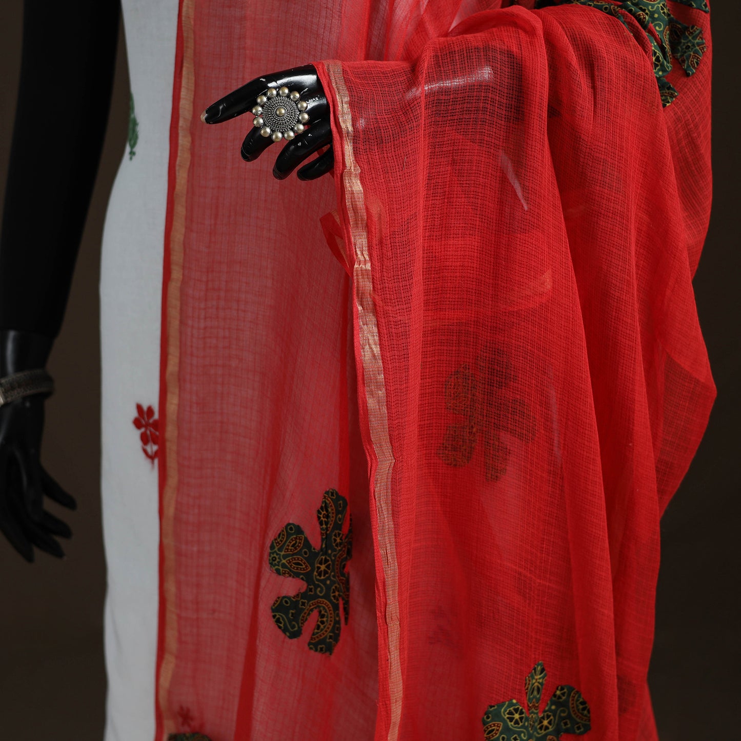 Kota Doria Cotton Barmer Applique Work Dupatta with Zari Border 05
