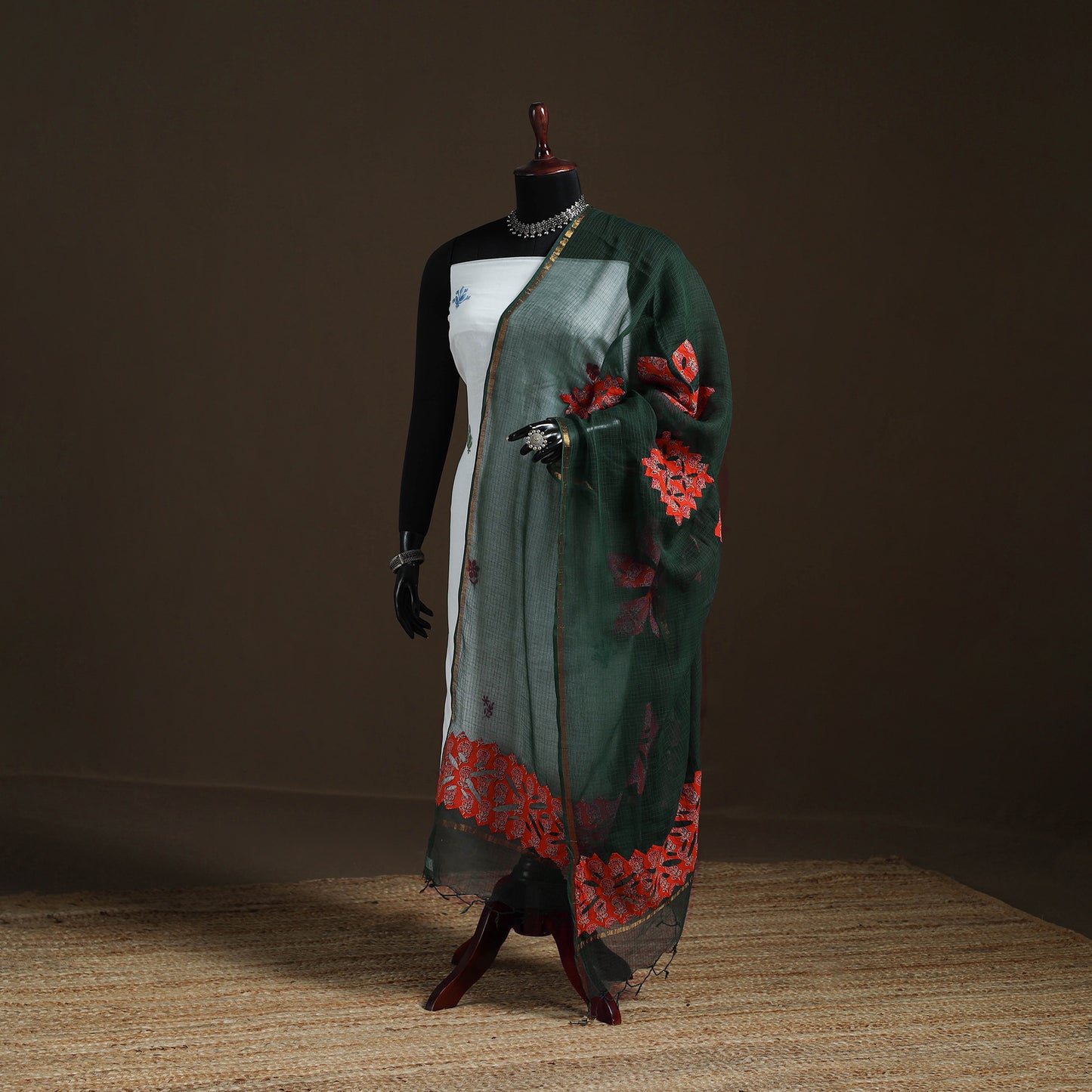 Kota Doria Cotton Barmer Applique Work Dupatta with Zari Border 07