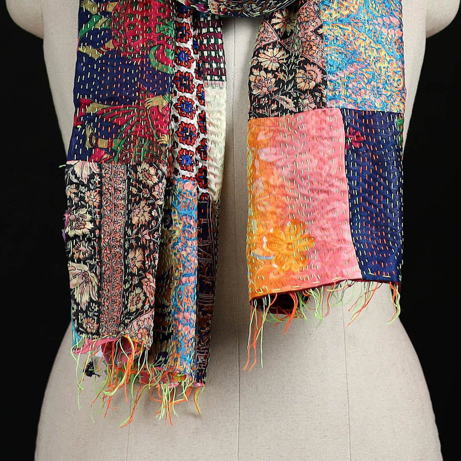 Bengal Kantha Handwork Patchwork Reversible Silk Stole 198
