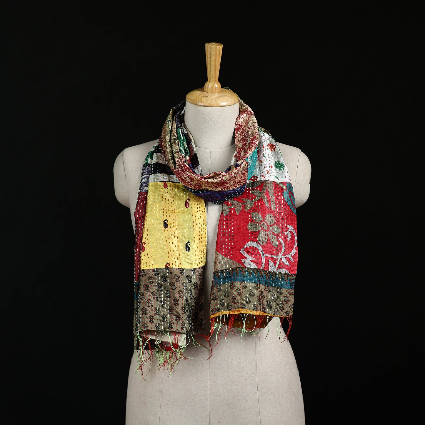 Bengal Kantha Handwork Patchwork Reversible Silk Stole 199