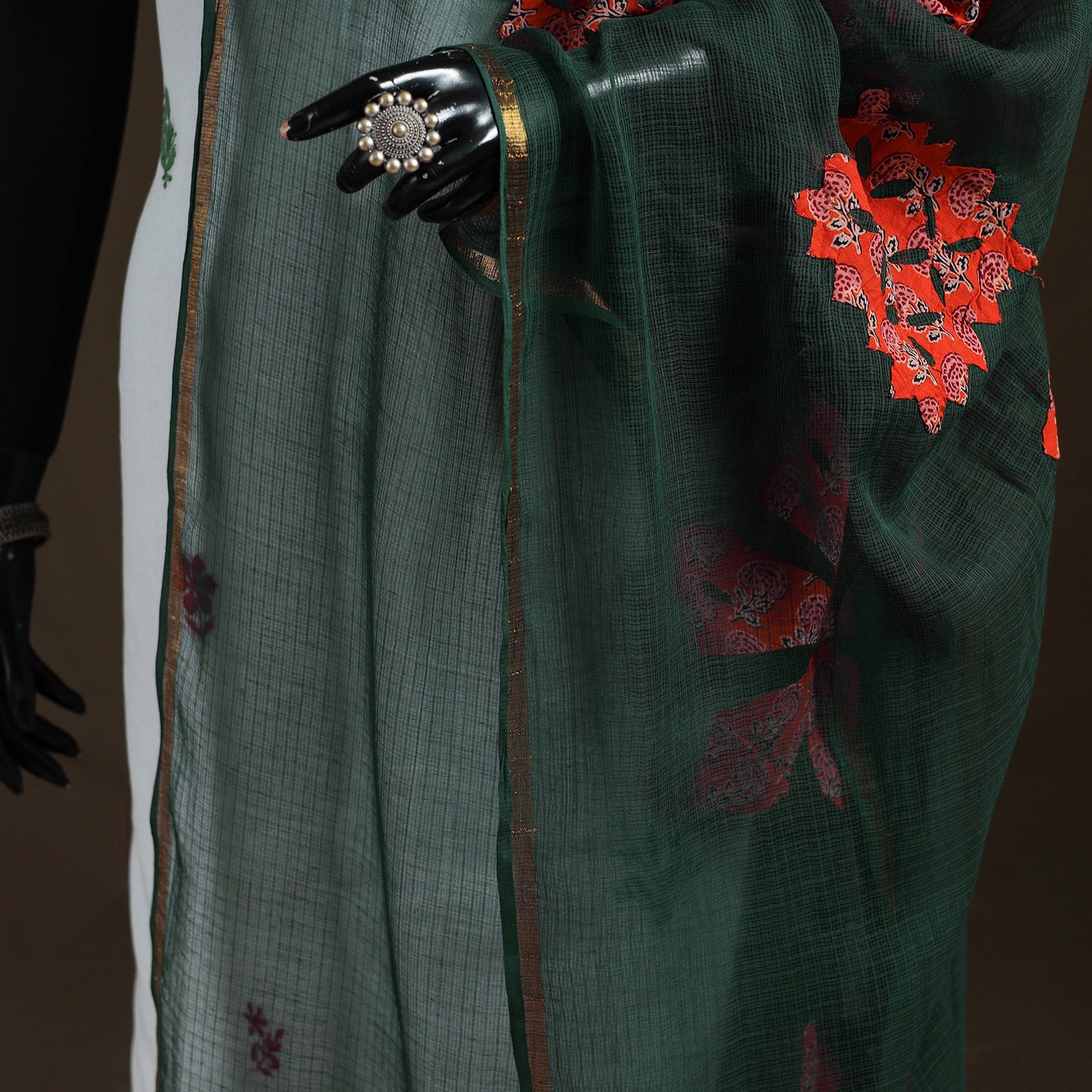 Kota Doria Cotton Barmer Applique Work Dupatta with Zari Border 07