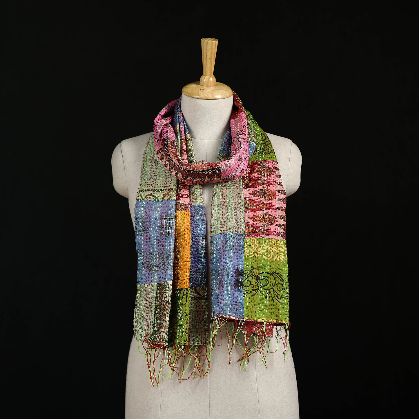 Bengal Kantha Handwork Patchwork Reversible Silk Stole 201