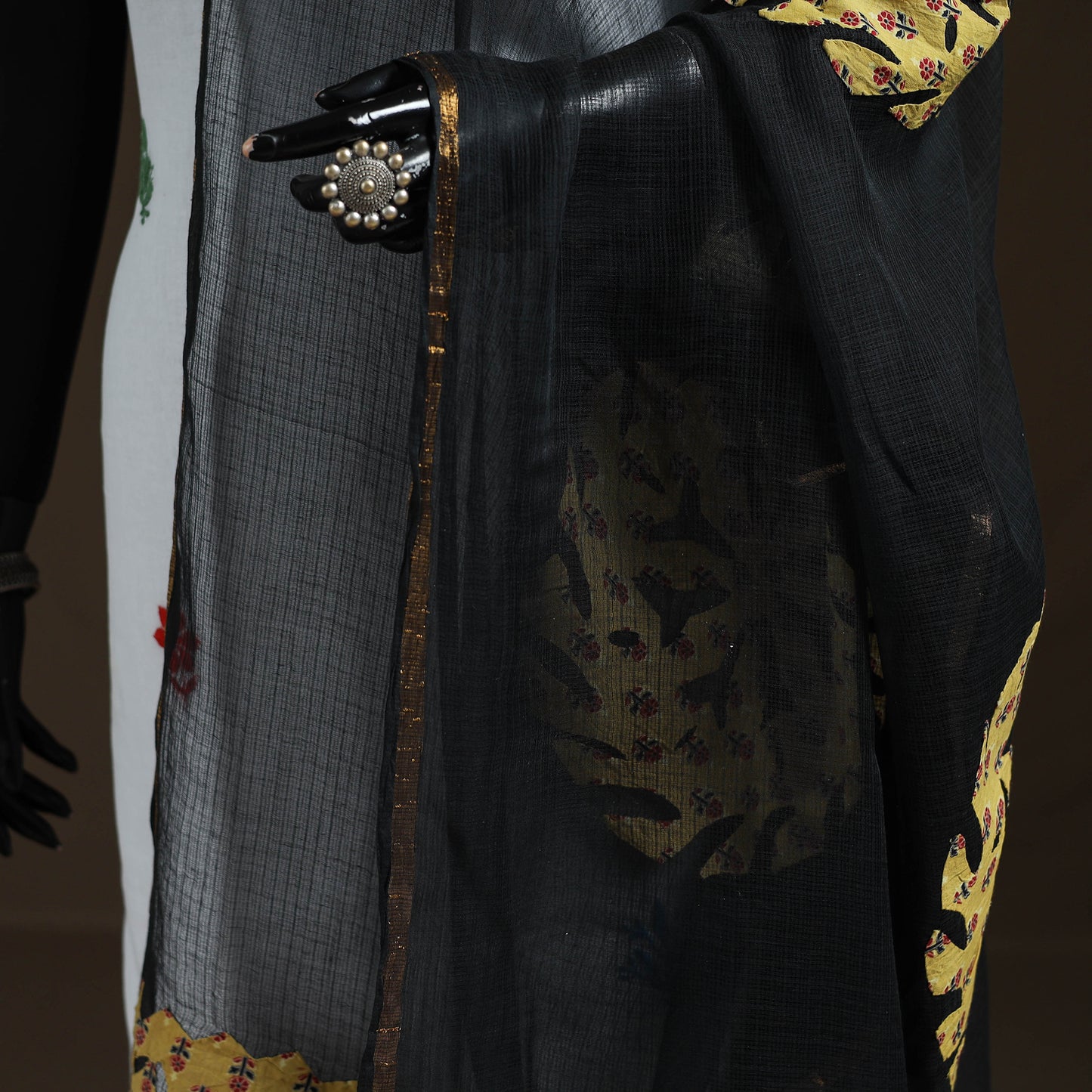 Kota Doria Cotton Barmer Applique Work Dupatta with Zari Border 08