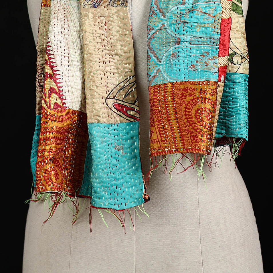 Bengal Kantha Handwork Patchwork Reversible Silk Stole 203
