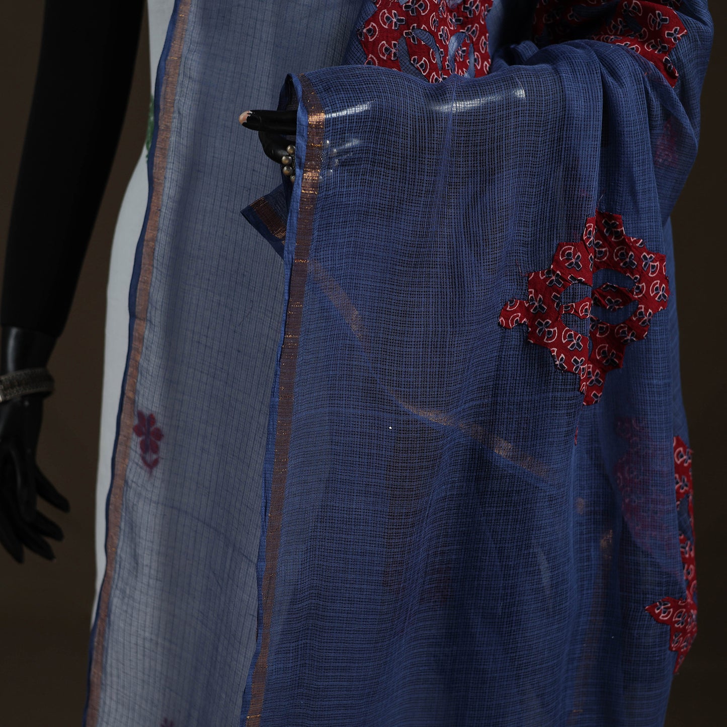 Kota Doria Cotton Barmer Applique Work Dupatta with Zari Border 09