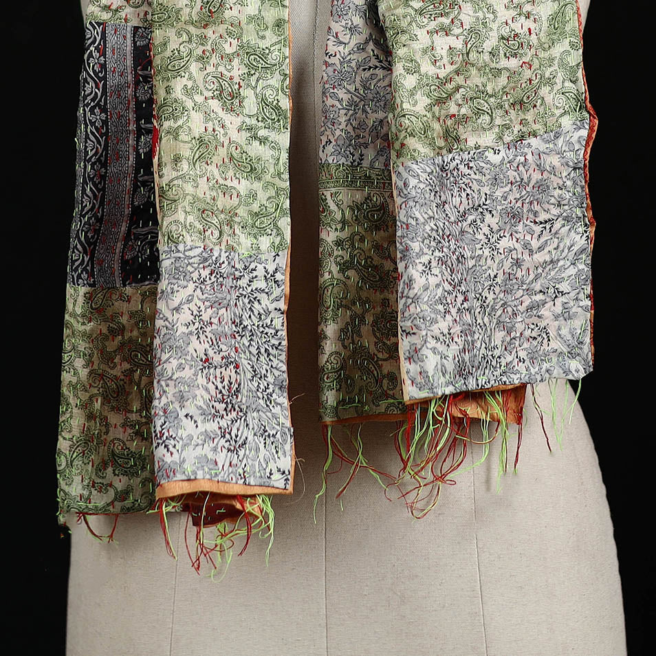 Bengal Kantha Handwork Patchwork Reversible Silk Stole 204