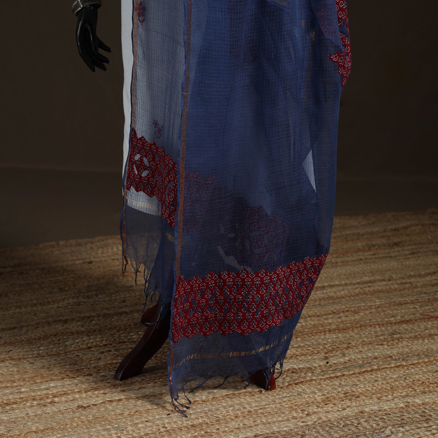 Kota Doria Cotton Barmer Applique Work Dupatta with Zari Border 09