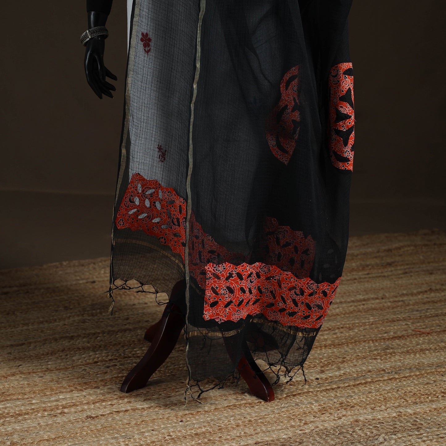Kota Doria Cotton Barmer Applique Work Dupatta with Zari Border 10