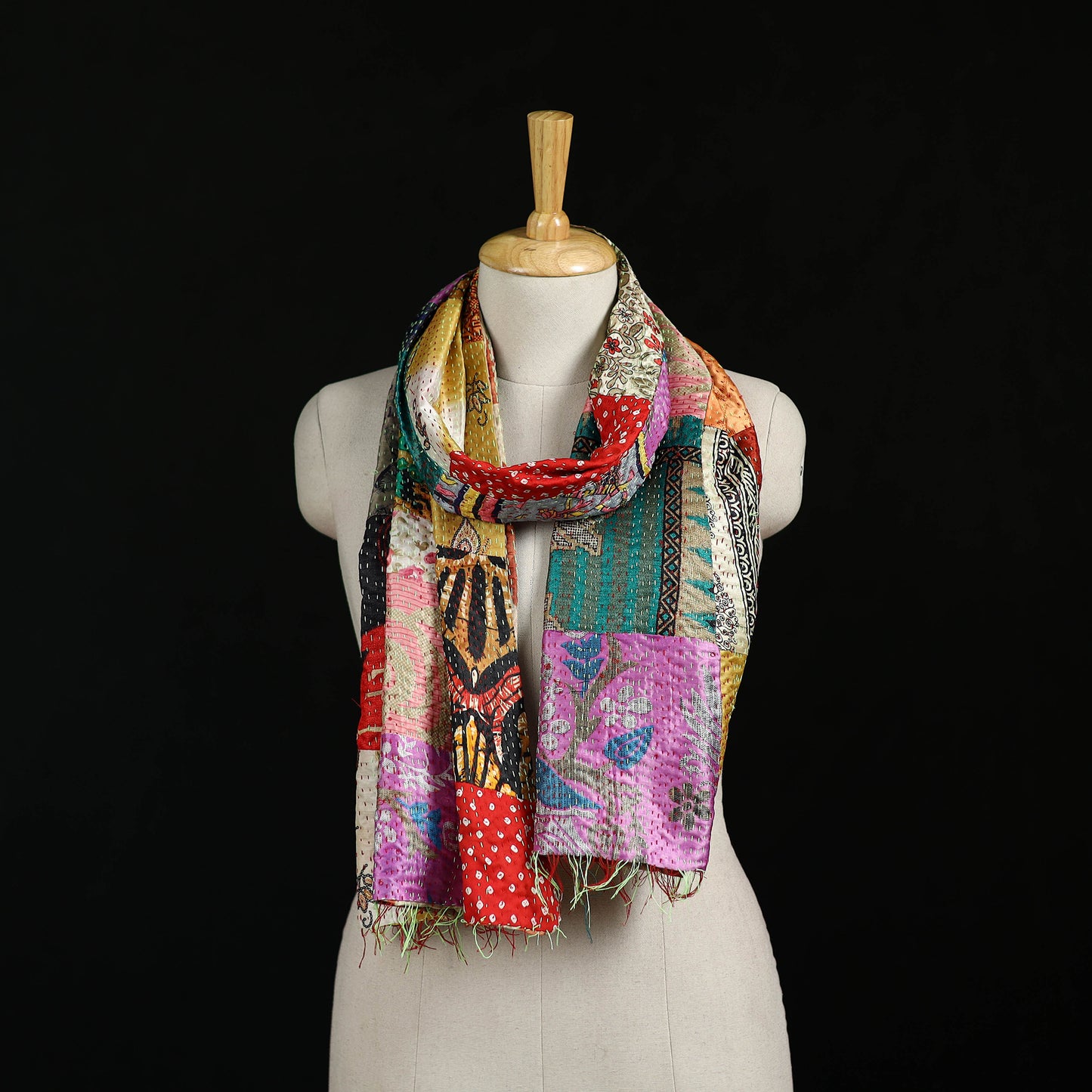 Bengal Kantha Handwork Patchwork Reversible Silk Stole 207