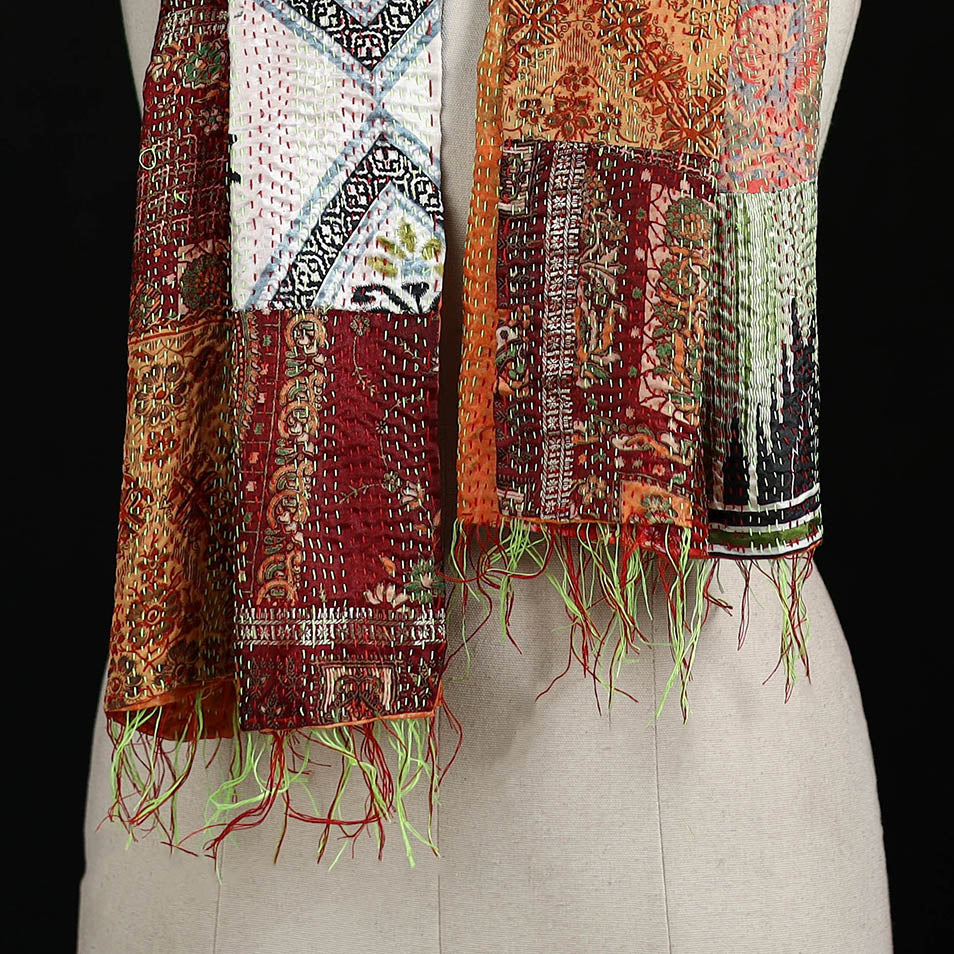 Bengal Kantha Handwork Patchwork Reversible Silk Stole 209