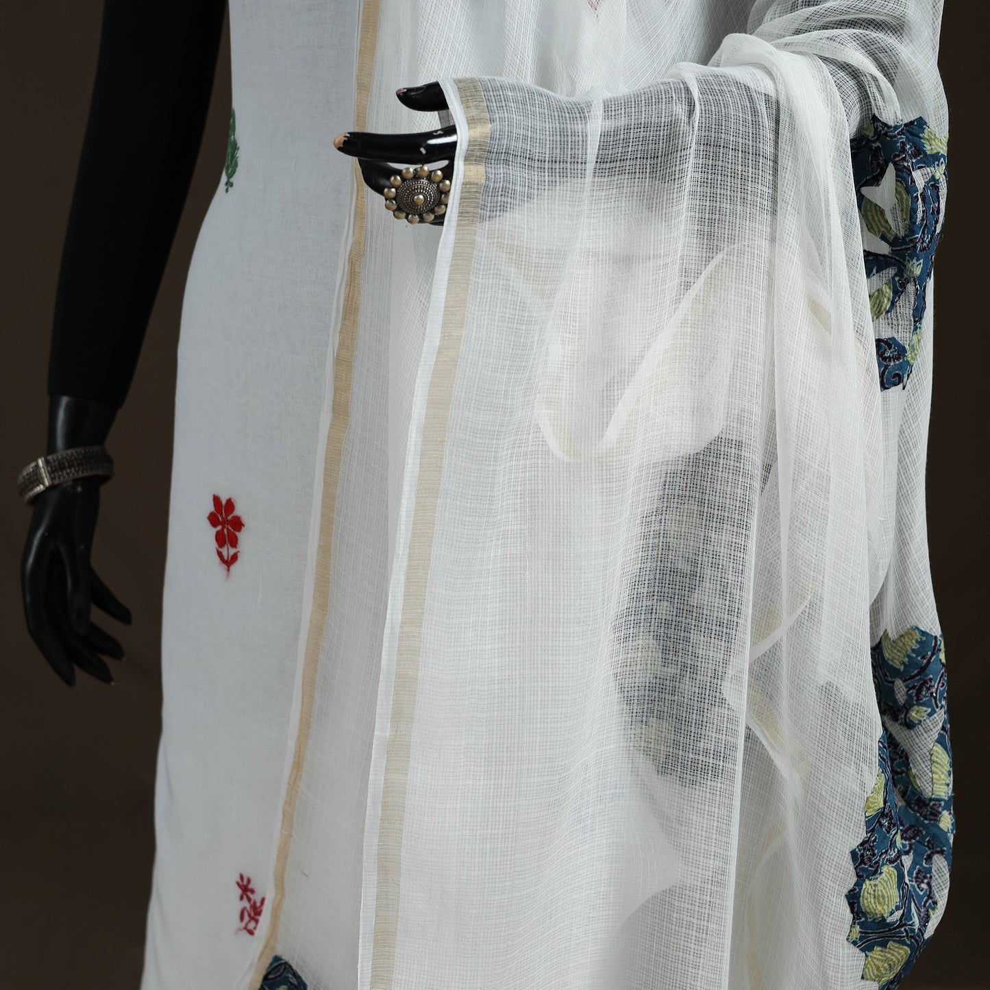 Kota Doria Cotton Barmer Applique Work Dupatta with Zari Border 11