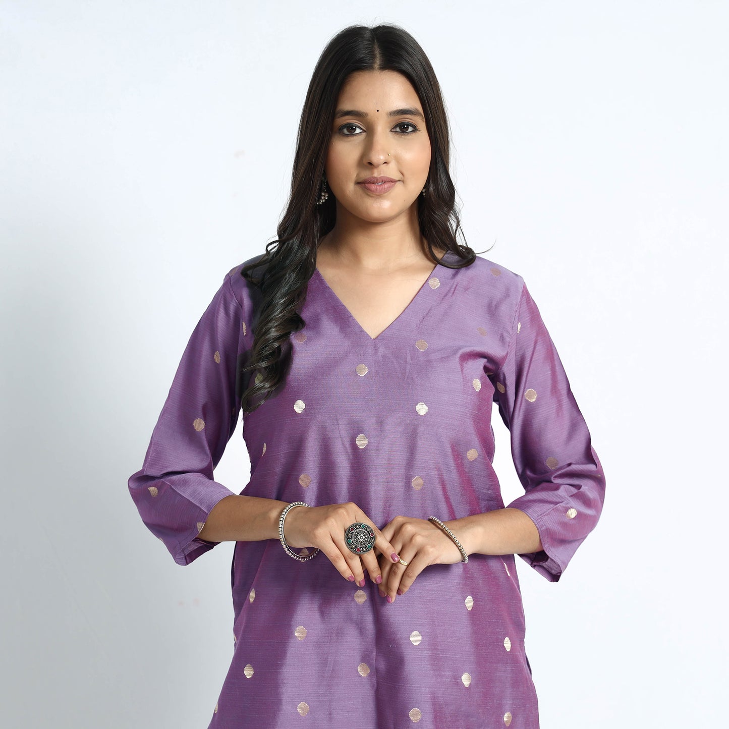 Polka Zari Buti Spun Dupion Silk Kurta
