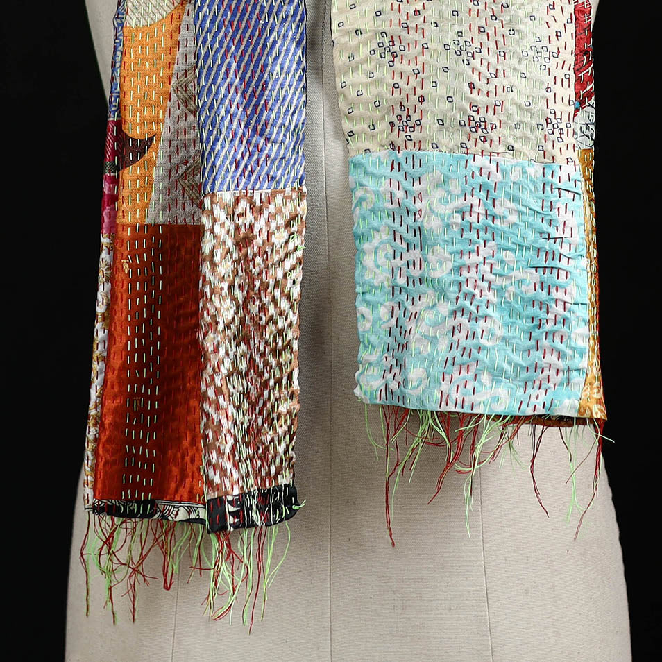 Bengal Kantha Handwork Patchwork Reversible Silk Stole 213