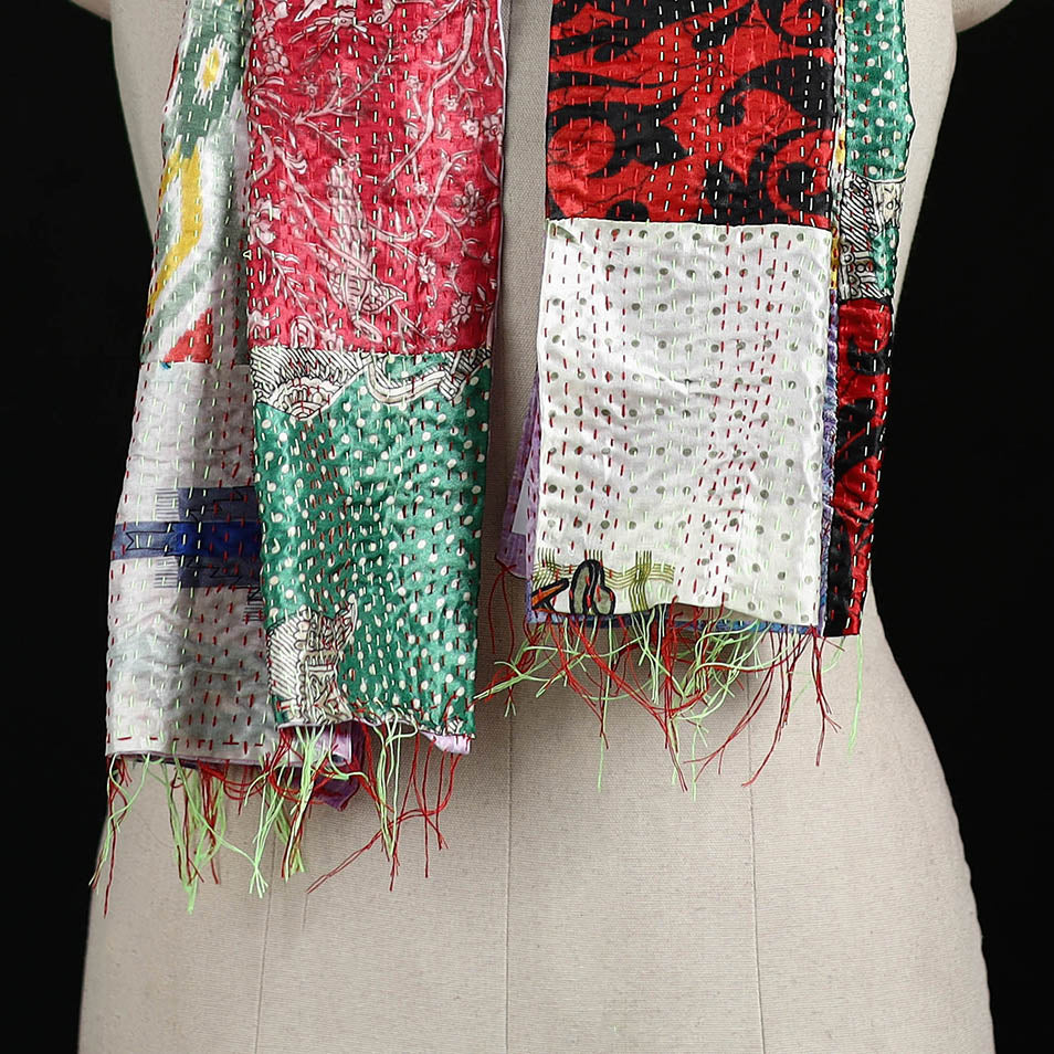 Bengal Kantha Handwork Patchwork Reversible Silk Stole 215