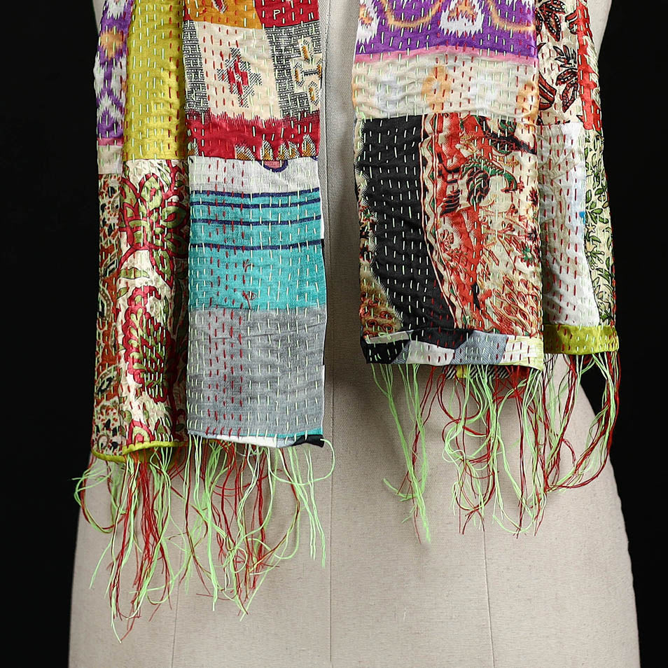 Bengal Kantha Handwork Patchwork Reversible Silk Stole 216