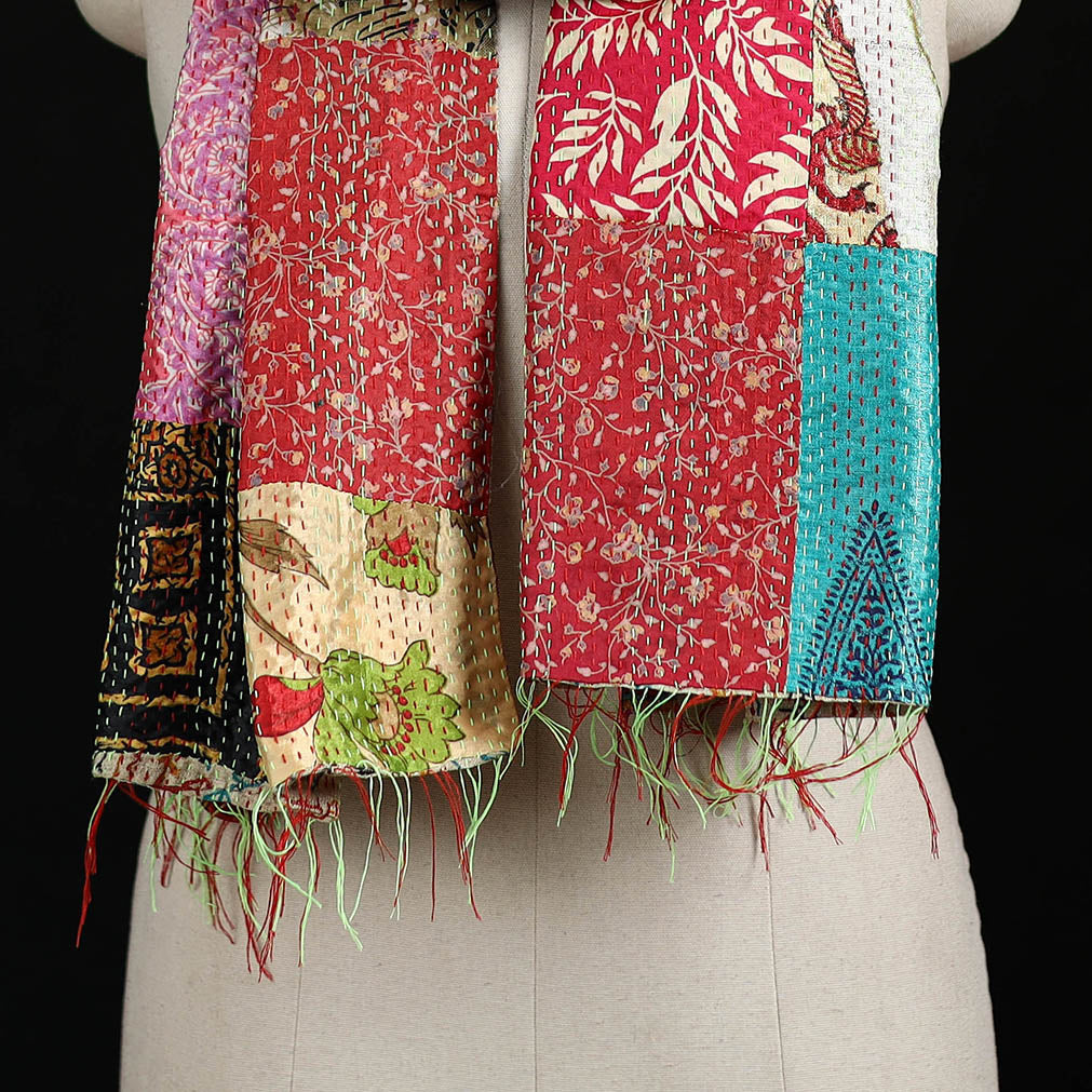 Bengal Kantha Handwork Patchwork Reversible Silk Stole 219