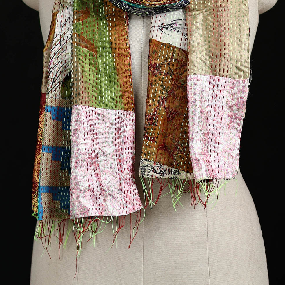 Bengal Kantha Handwork Patchwork Reversible Silk Stole 220