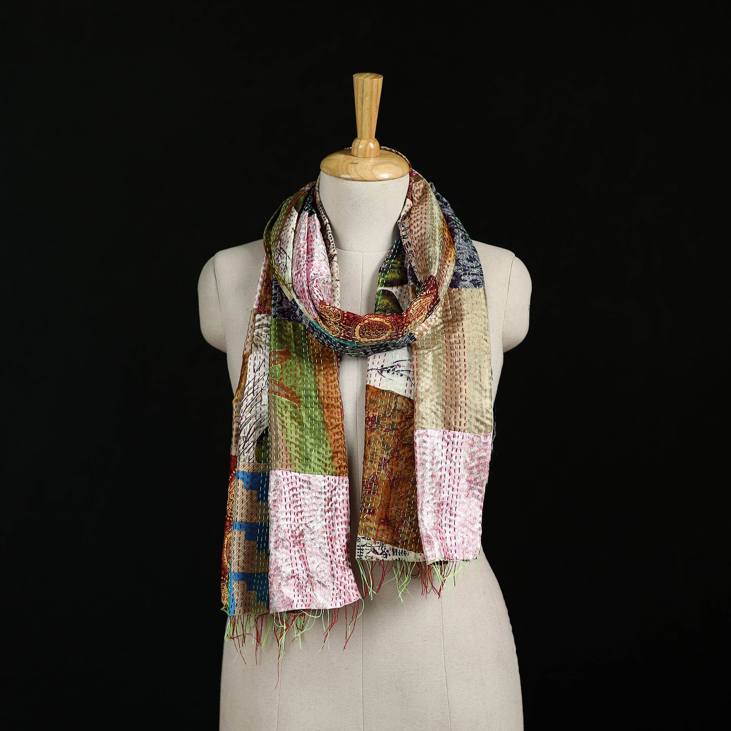 Bengal Kantha Handwork Patchwork Reversible Silk Stole 220