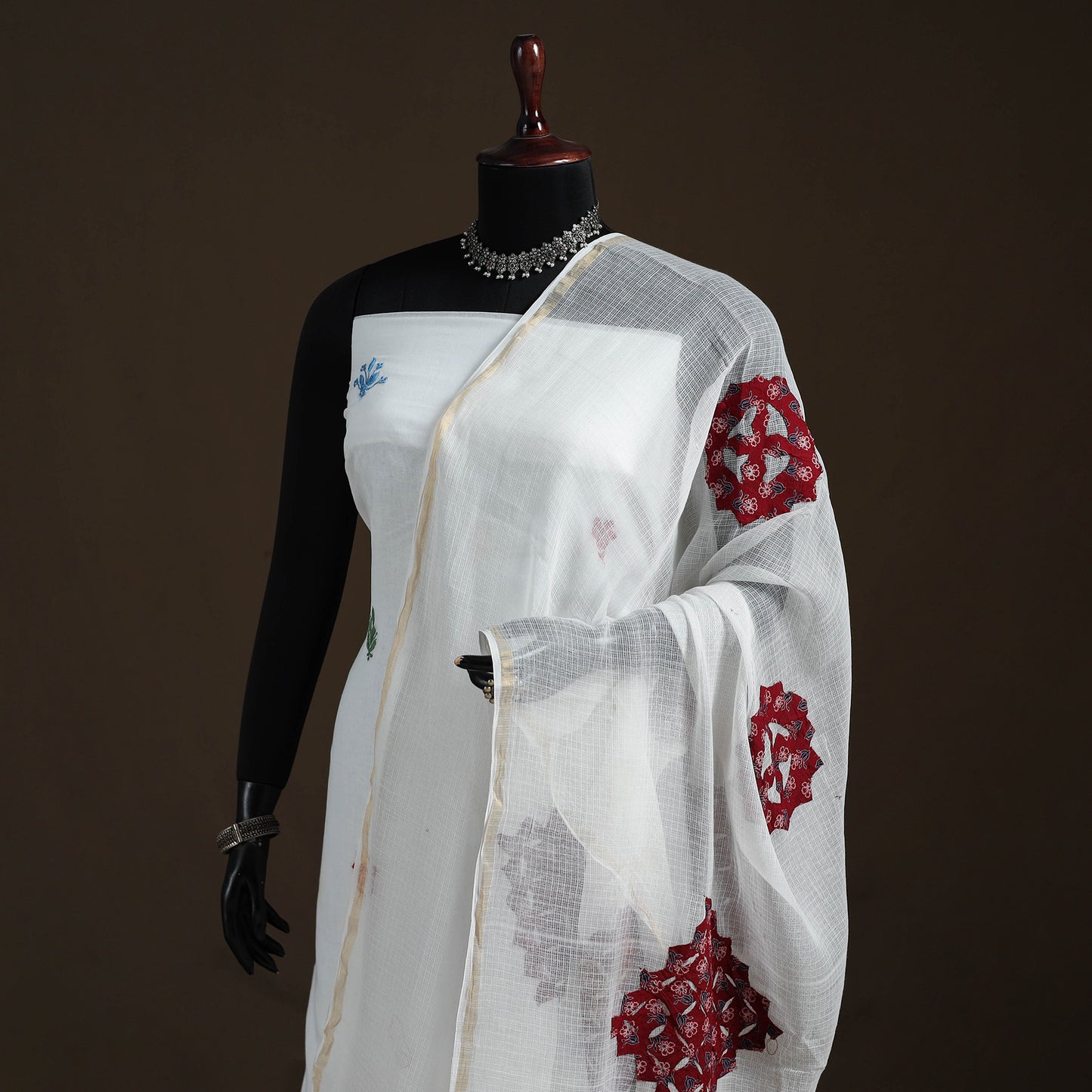 Kota Doria Cotton Barmer Applique Work Dupatta with Zari Border 15