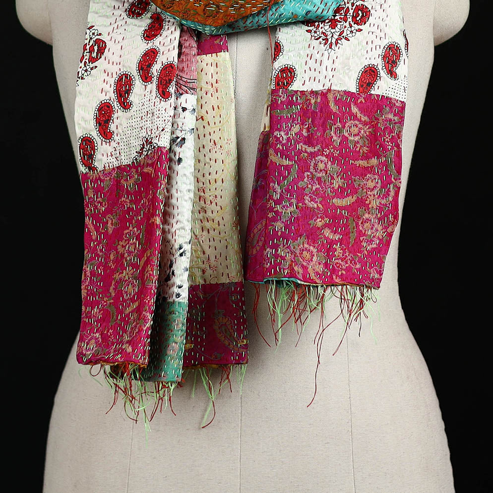 Bengal Kantha Handwork Patchwork Reversible Silk Stole 222