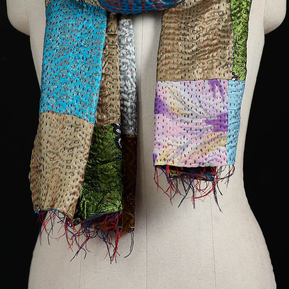 Bengal Kantha Handwork Patchwork Reversible Silk Stole 223