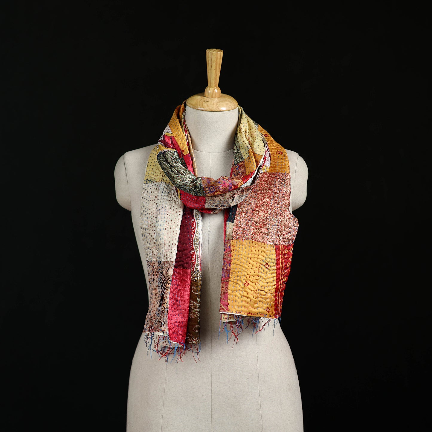 Bengal Kantha Handwork Patchwork Reversible Silk Stole 224
