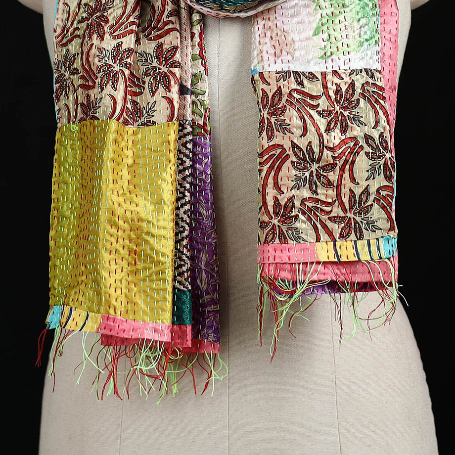 Bengal Kantha Handwork Patchwork Reversible Silk Stole 225