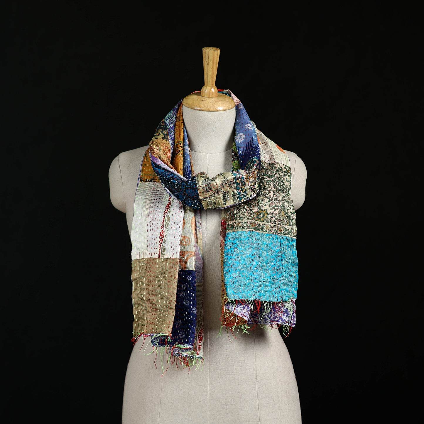 Bengal Kantha Handwork Patchwork Reversible Silk Stole 226