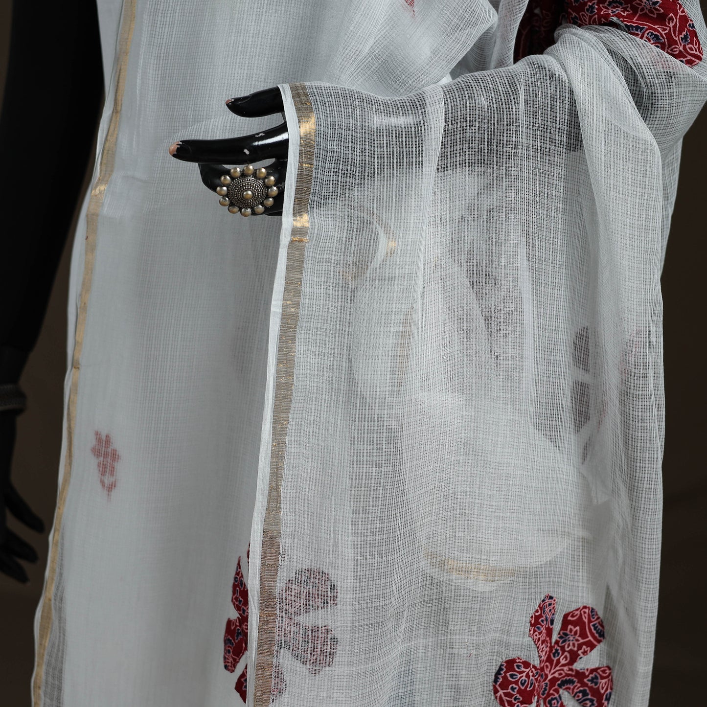 Kota Doria Cotton Barmer Applique Work Dupatta with Zari Border 16