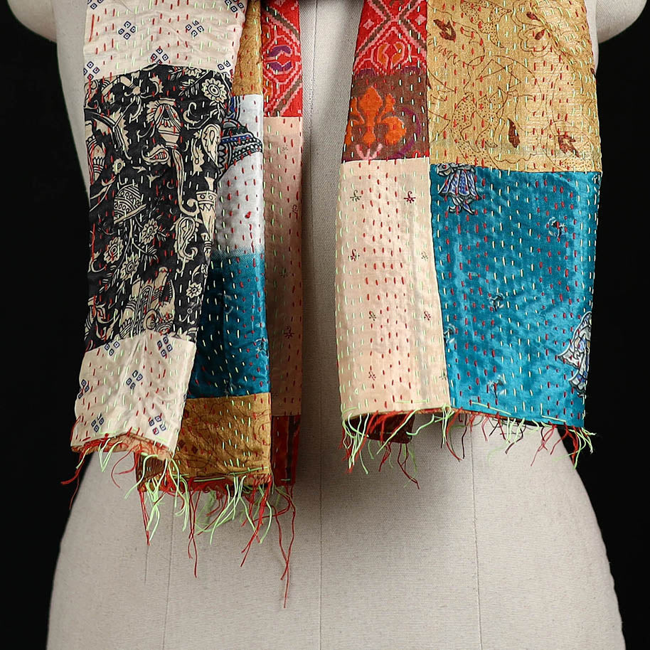 Bengal Kantha Handwork Patchwork Reversible Silk Stole 227