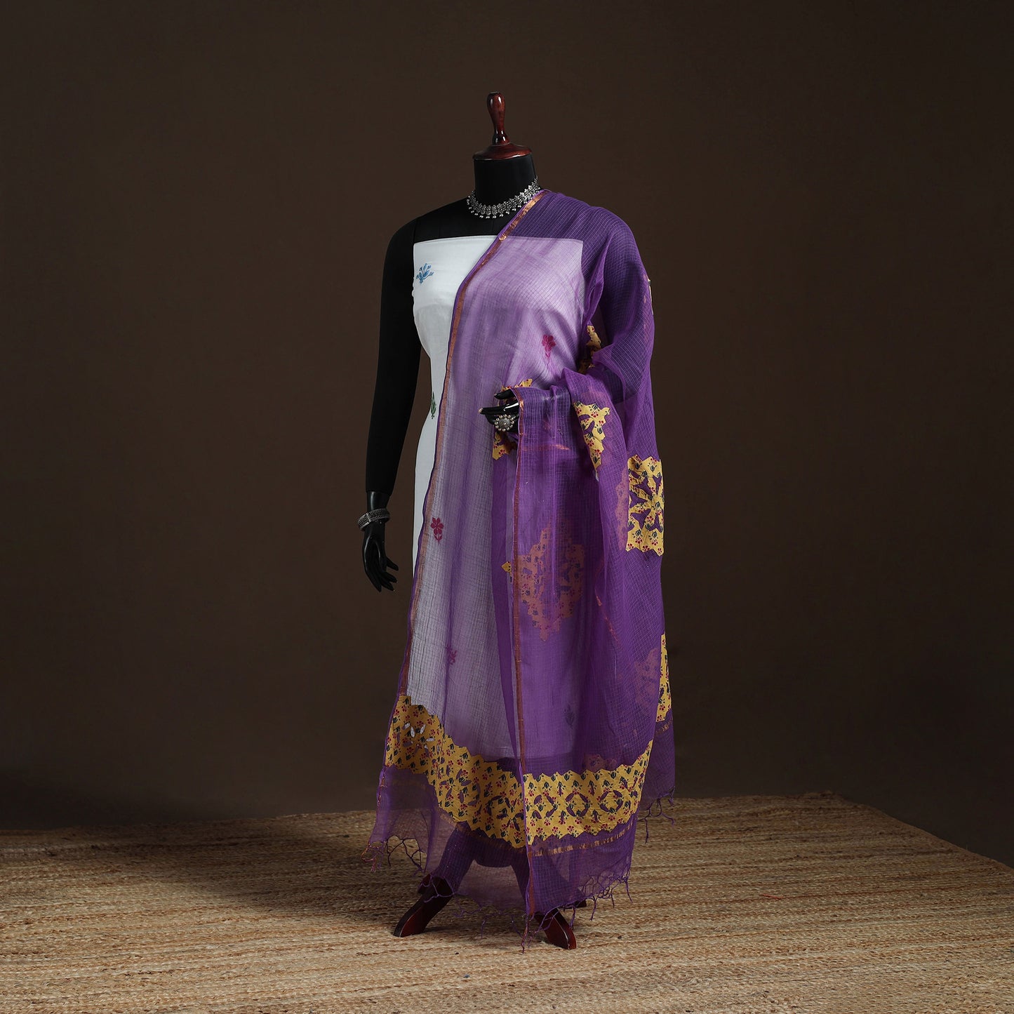 Kota Doria Cotton Barmer Applique Work Dupatta with Zari Border 17