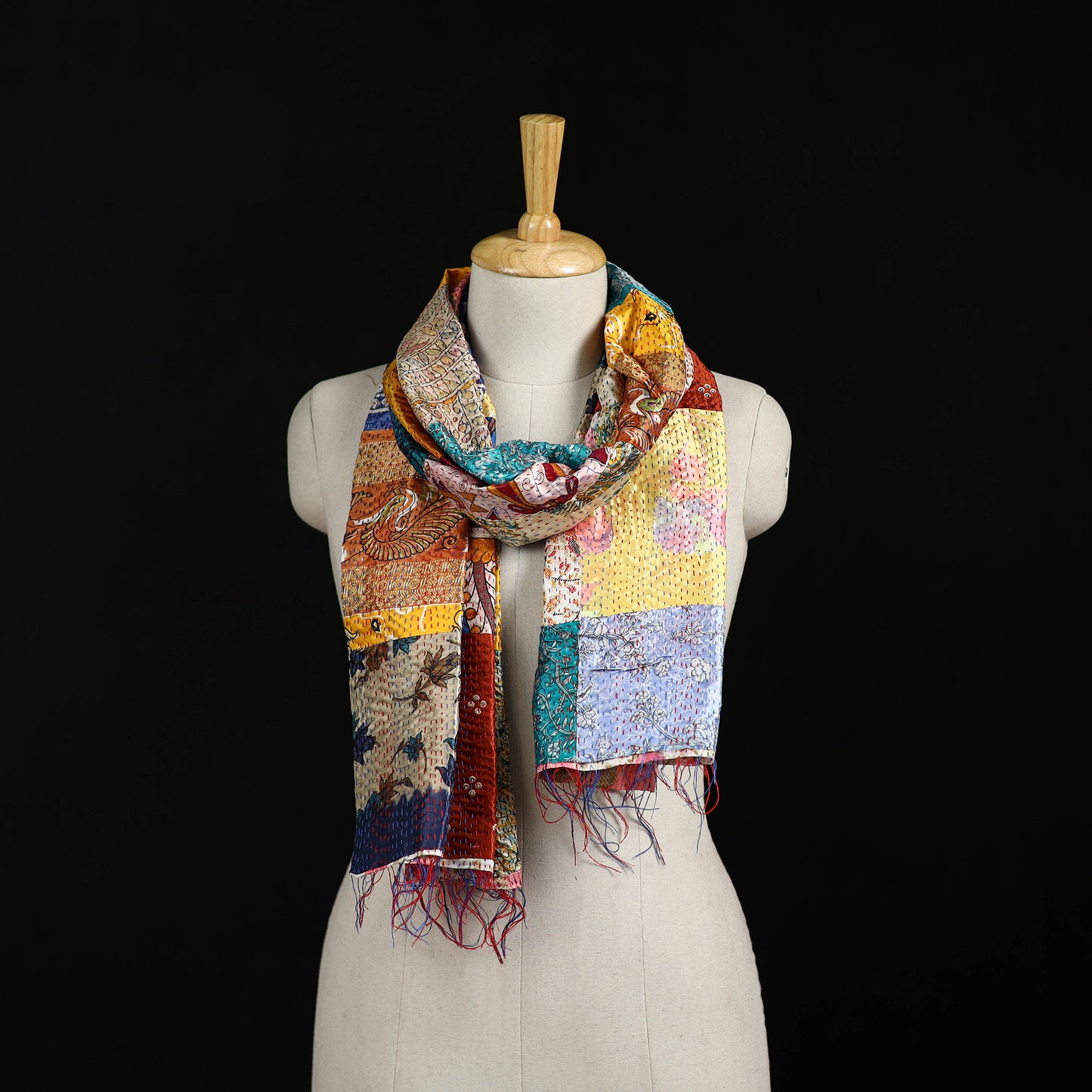 Bengal Kantha Handwork Patchwork Reversible Silk Stole 228