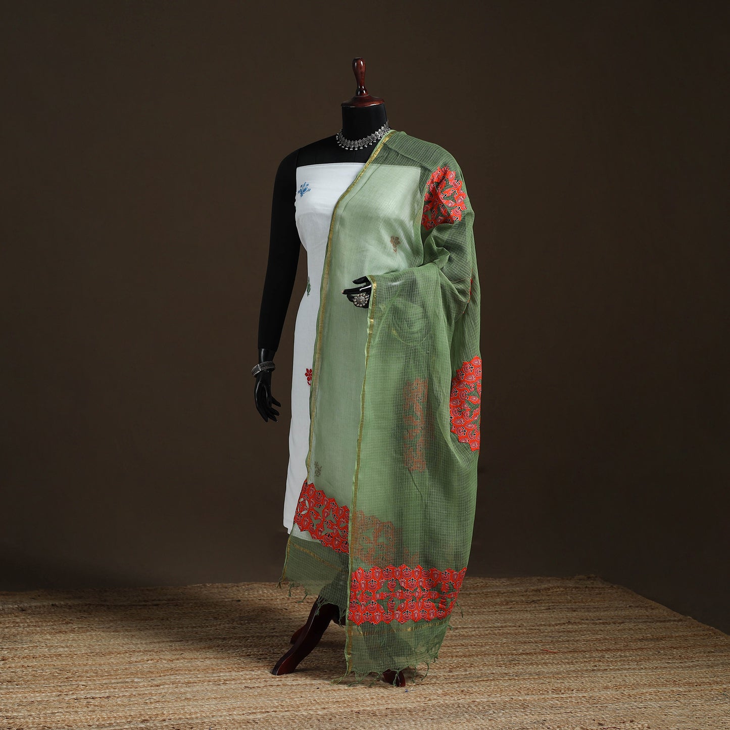 Kota Doria Cotton Barmer Applique Work Dupatta with Zari Border 19