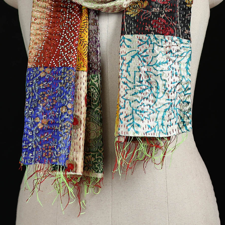 Bengal Kantha Handwork Patchwork Reversible Silk Stole 234