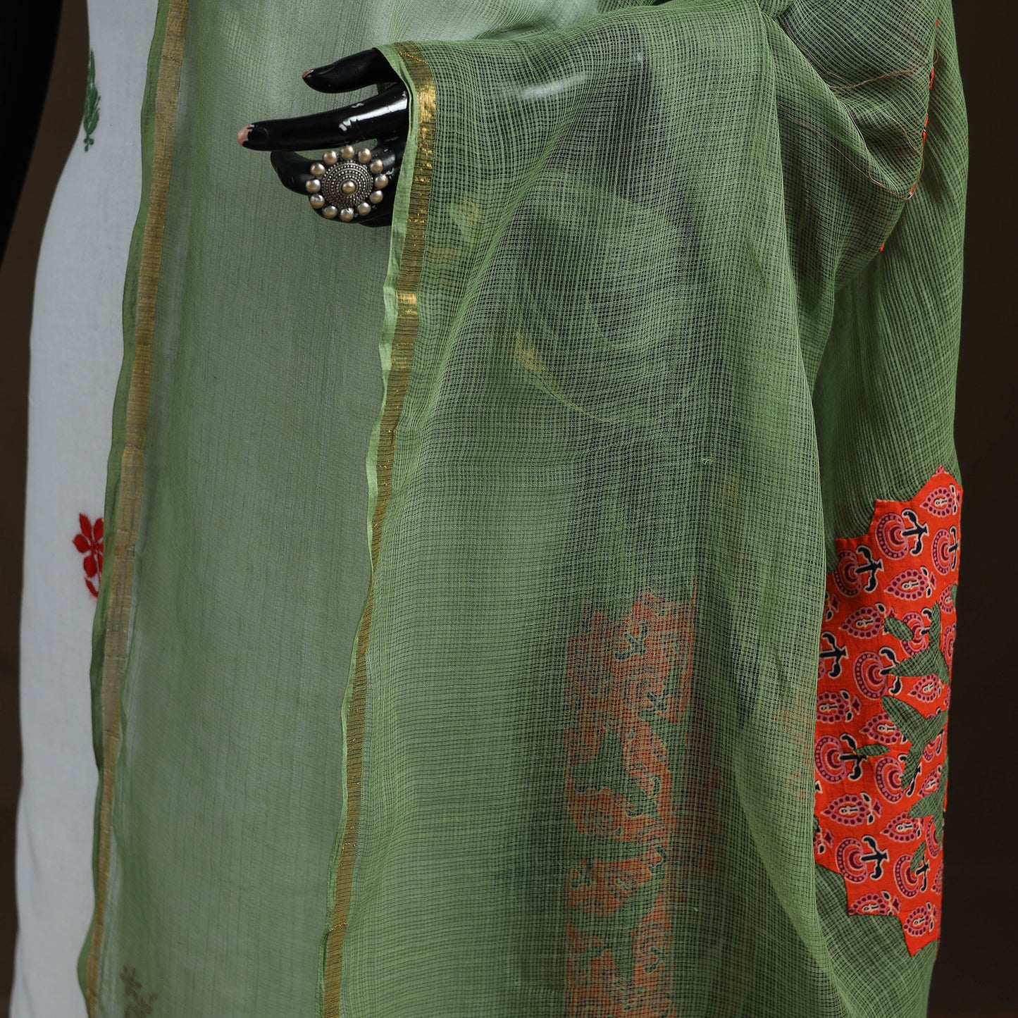 Kota Doria Cotton Barmer Applique Work Dupatta with Zari Border 19
